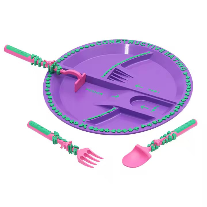 Kids Construction Utensils Set – Fun Fork, Spoon & Pusher