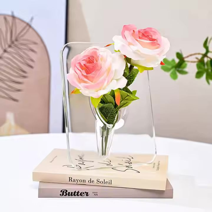 مزهرية زهور أكريليك على شكل كتاب - تصميم إطار عائم بسيط