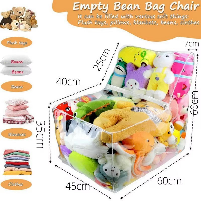 High-Capacity Transparent PVC Children’s Toy Storage Chair Cover