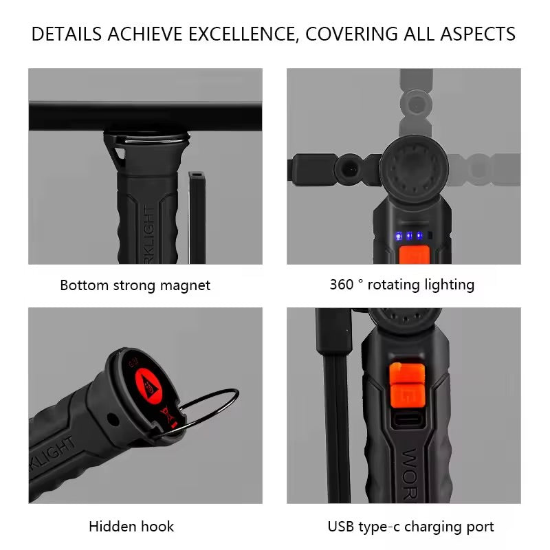 مصباح عمل LED قابل لإعادة الشحن عبر منفذ USB بتقنية COB