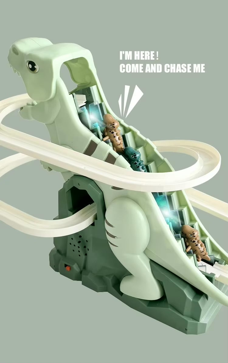 لعبة مسار انزلاق الديناصورات – مجموعة مسار كهربائي تفاعلي 2 في 1 للأطفال