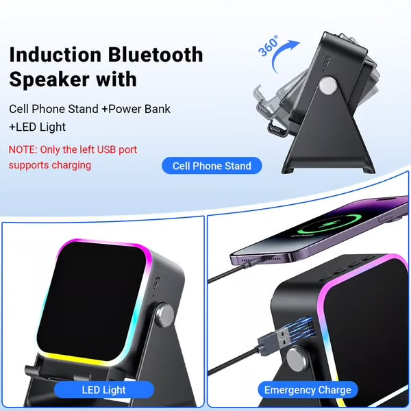 Wireless Induction Audio Speaker Stand, 5-in-1 Phone Stand