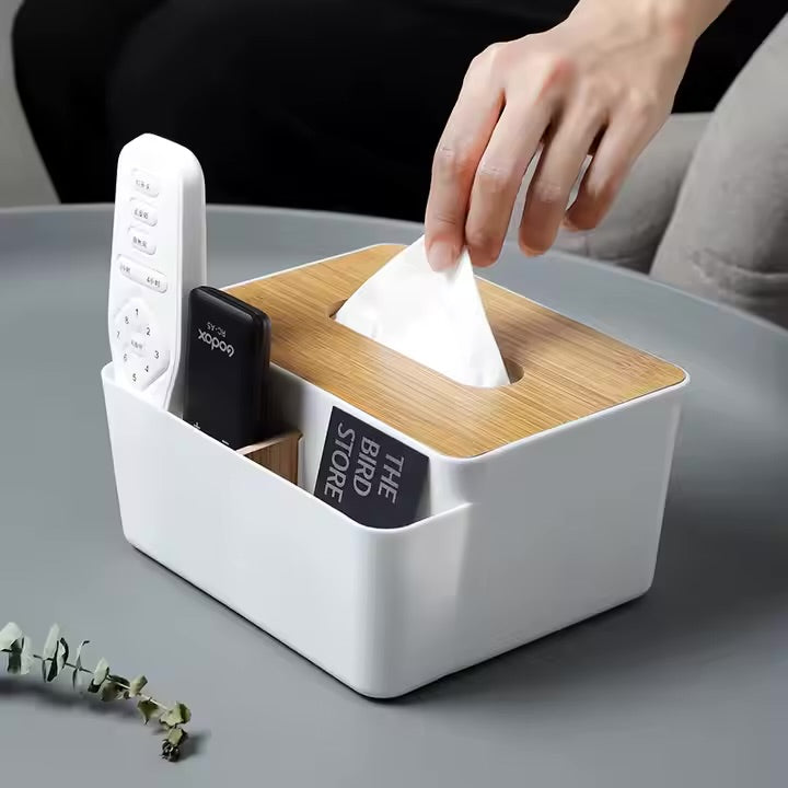 Modern Bamboo Tissue Box with Storage Organizer – Minimalist Desk & Ho ...