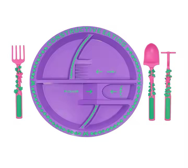 Kids Construction Utensils Set – Fun Fork, Spoon & Pusher