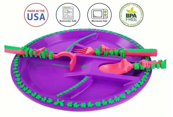 Kids Construction Utensils Set – Fun Fork, Spoon & Pusher