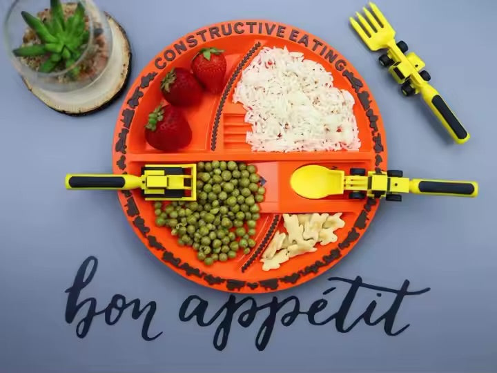 Kids Construction Utensils Set – Fun Fork, Spoon & Pusher