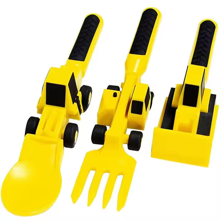 Kids Construction Utensils Set – Fun Fork, Spoon & Pusher
