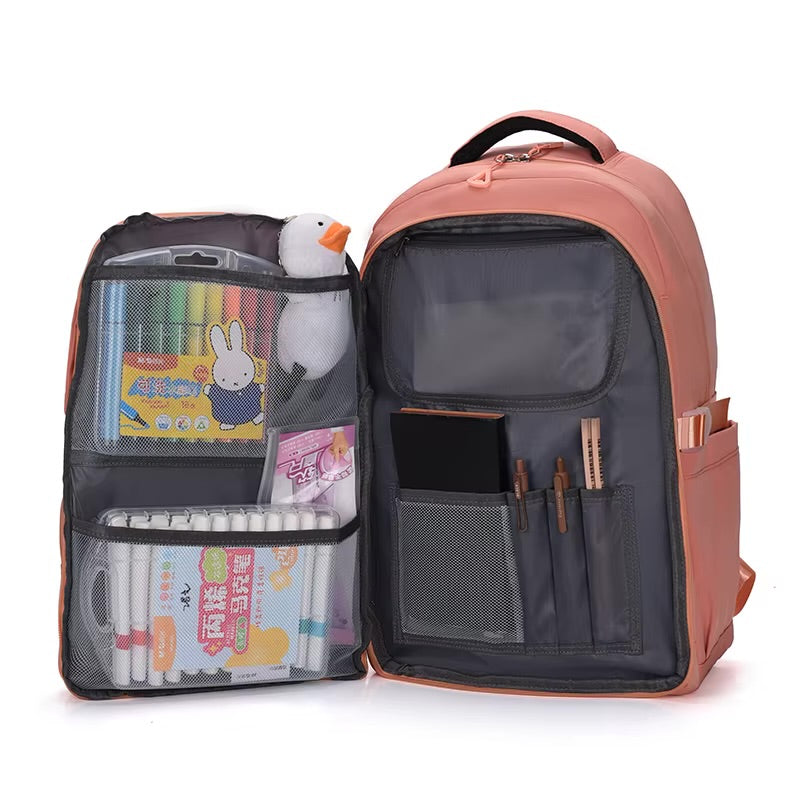 حقيبة ظهر مدرسية بسيطة بلون موحد مقاومة للماء للمراهقين - حقيبة طلابية للجنسين 