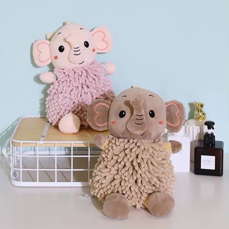 Cute Cartoon Elephant Plush Hand Towel for Kids – Soft & Absorbent