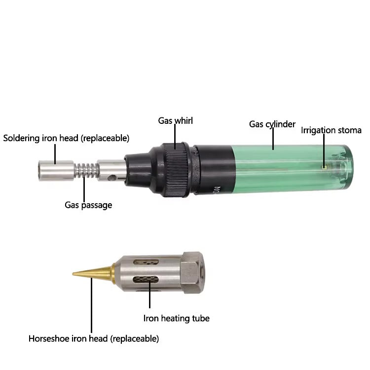 طقم مكواة لحام غاز البوتان 4 في 1 – لحام لاسلكي، مسدس حراري، شعلة، وأداة سكين ساخن