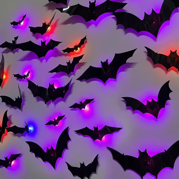 زينة LED بتصميم خفاش ثلاثي الأبعاد (تحتوي على ثلاثة أحجام: كبير، متوسط، وصغير)