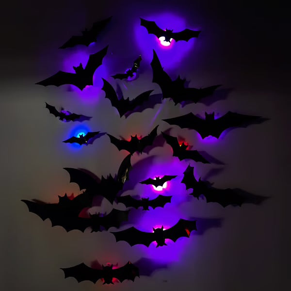 زينة LED بتصميم خفاش ثلاثي الأبعاد (تحتوي على ثلاثة أحجام: كبير، متوسط، وصغير)