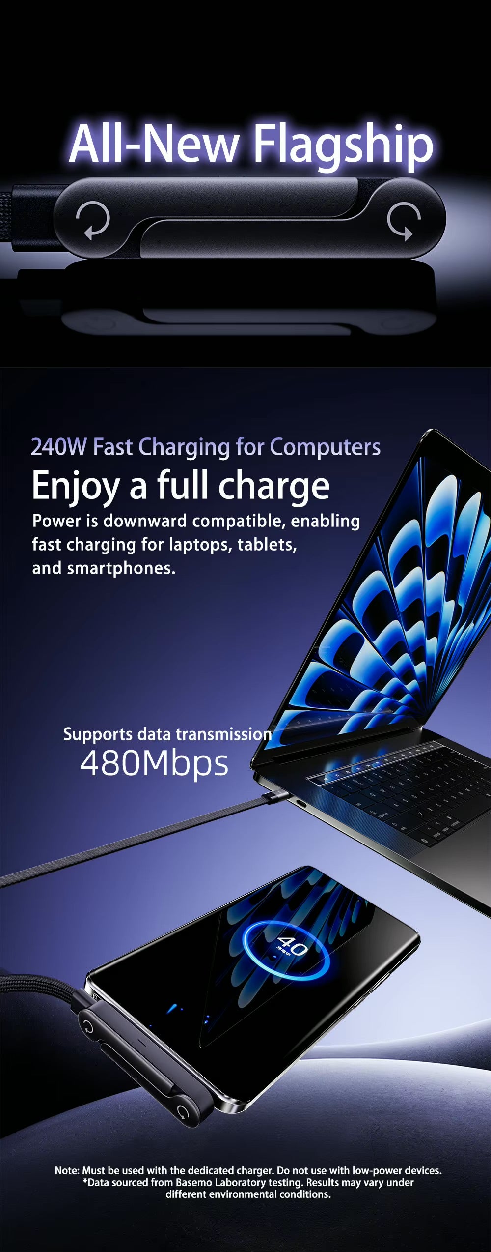 240W Fast Charging 90° Elbow Design Cable