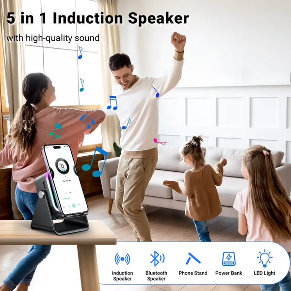 Wireless Induction Audio Speaker Stand, 5-in-1 Phone Stand
