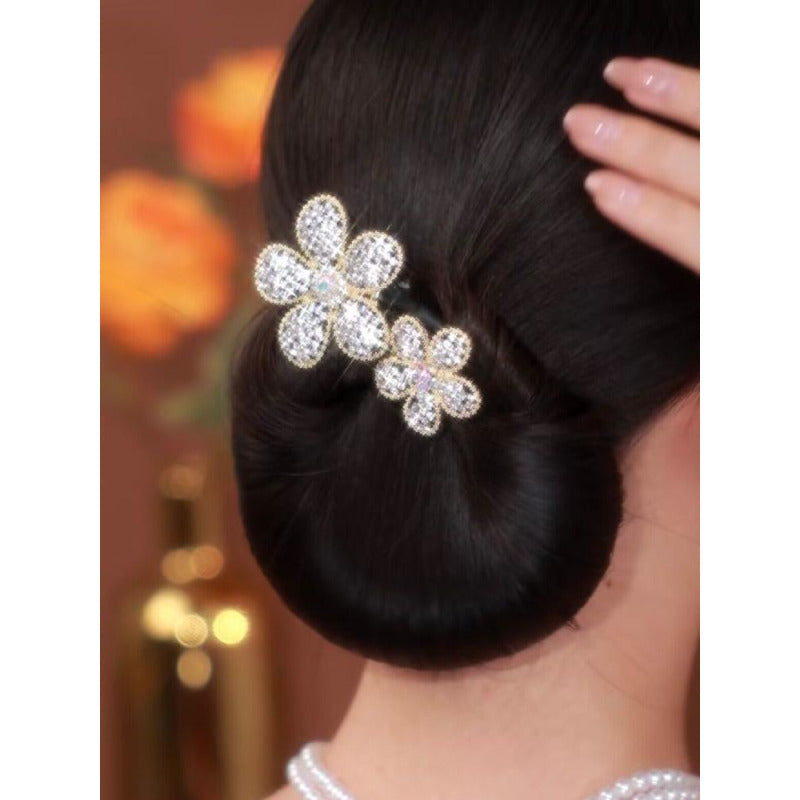 Crystal Flower Hair Clip – Elegant Bun Accessory