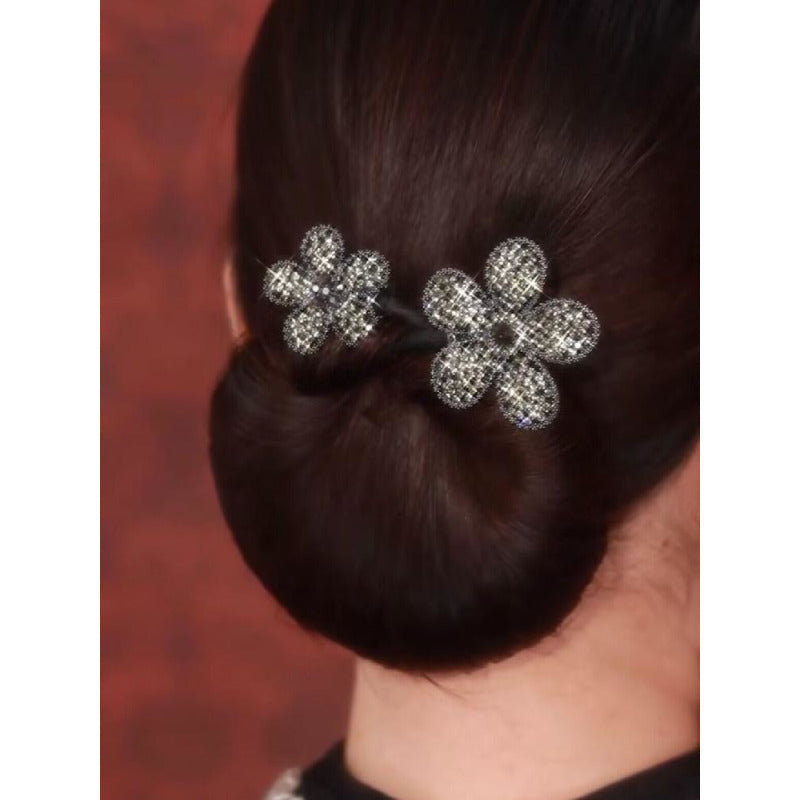Crystal Flower Hair Clip – Elegant Bun Accessory