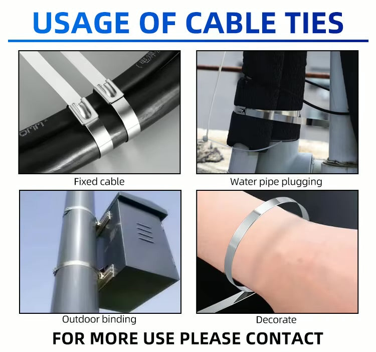 Factory Direct Stainless Steel Cable Ties - 50pcs