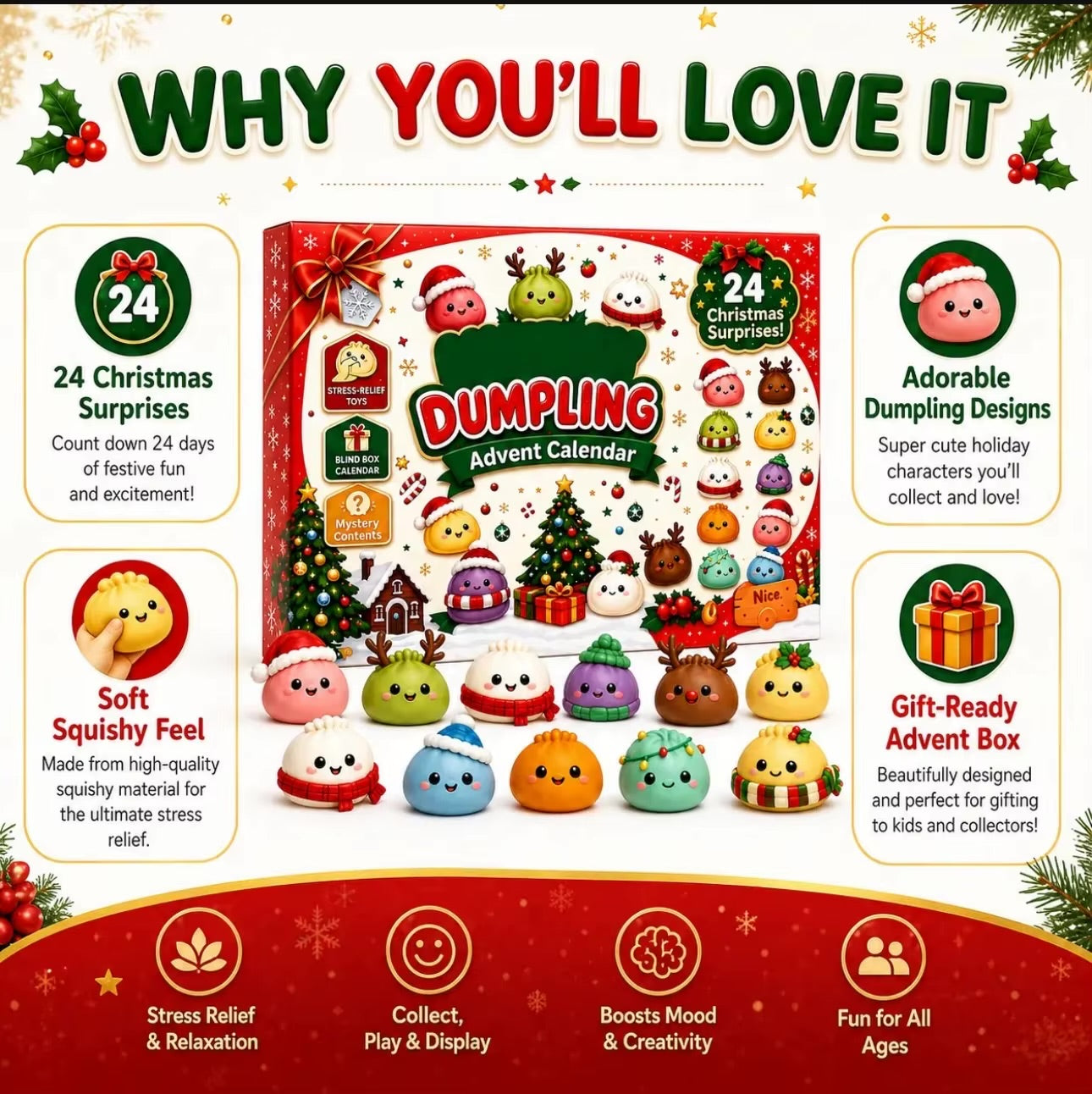 24-Day Christmas Dumpling Squishy Advent Calendar