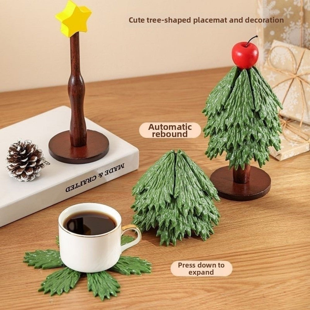 Christmas Tree Wooden Trivet & Coaster Set
