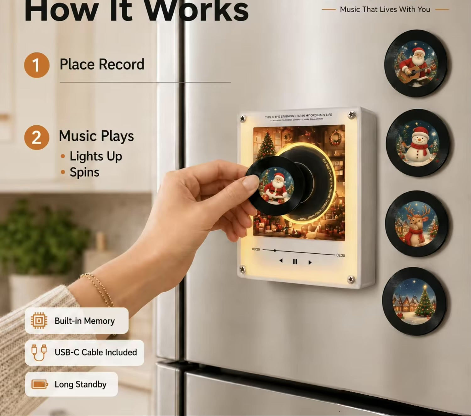 Christmas NFC Rotating Vinyl Music Player