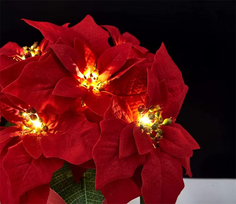 LED Christmas Poinsettia Flower Garland