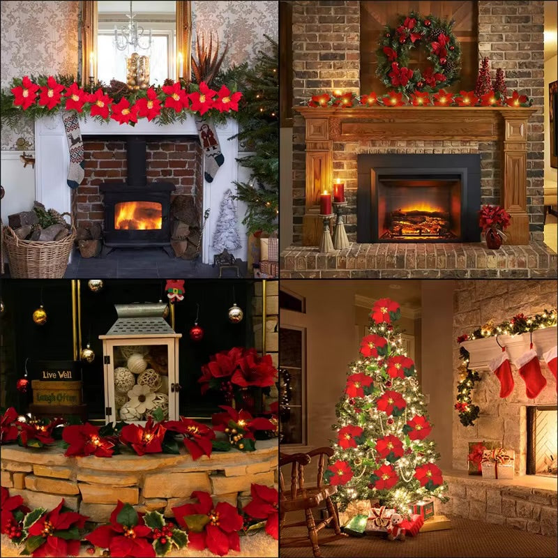LED Christmas Poinsettia Flower Garland