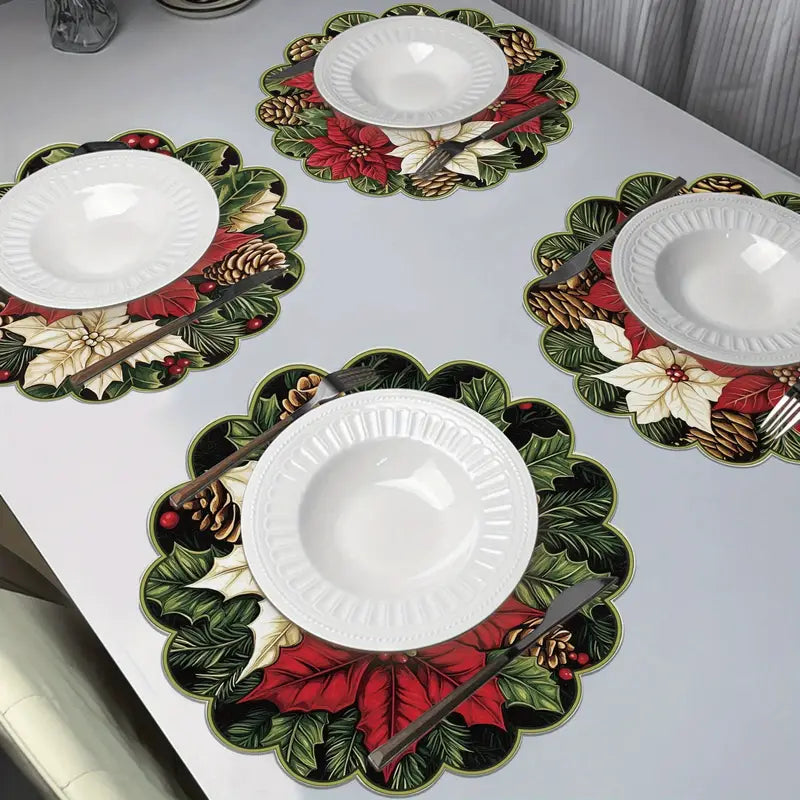Festive Christmas Wave-Edge Dining Placemat