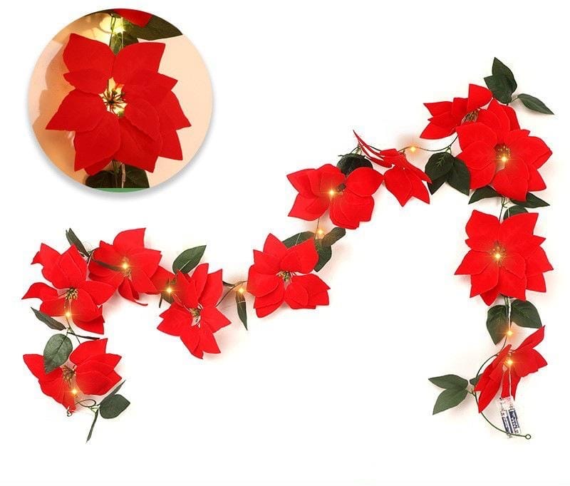 LED Christmas Poinsettia Flower Garland